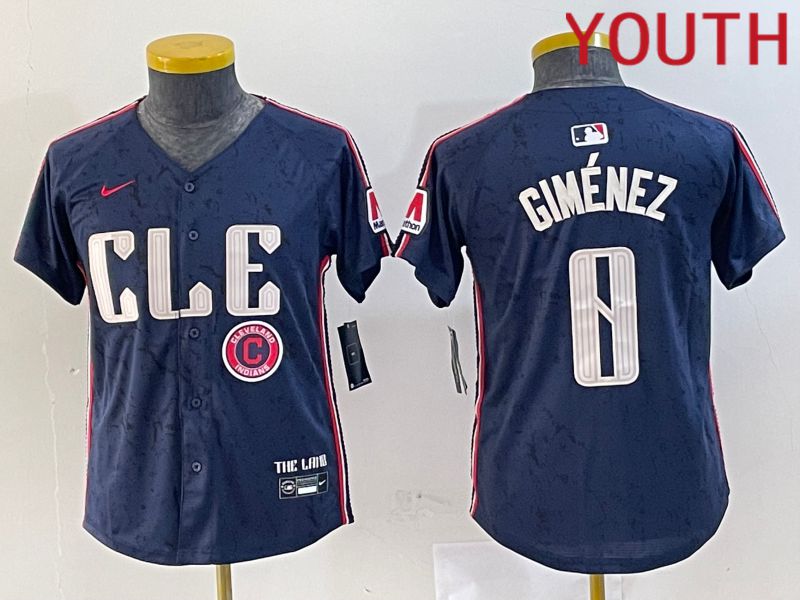 Youth Cleveland Indians #0 Gimenez Blue City Edition Nike 2024 MLB Jersey style 8